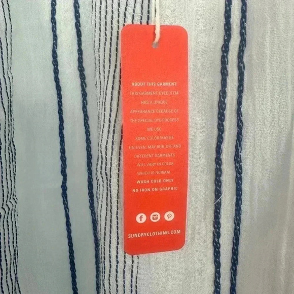 SUNDRY zig zag striped elbow sleeve gauze shirt Blouse Top - Picture 7 of 8